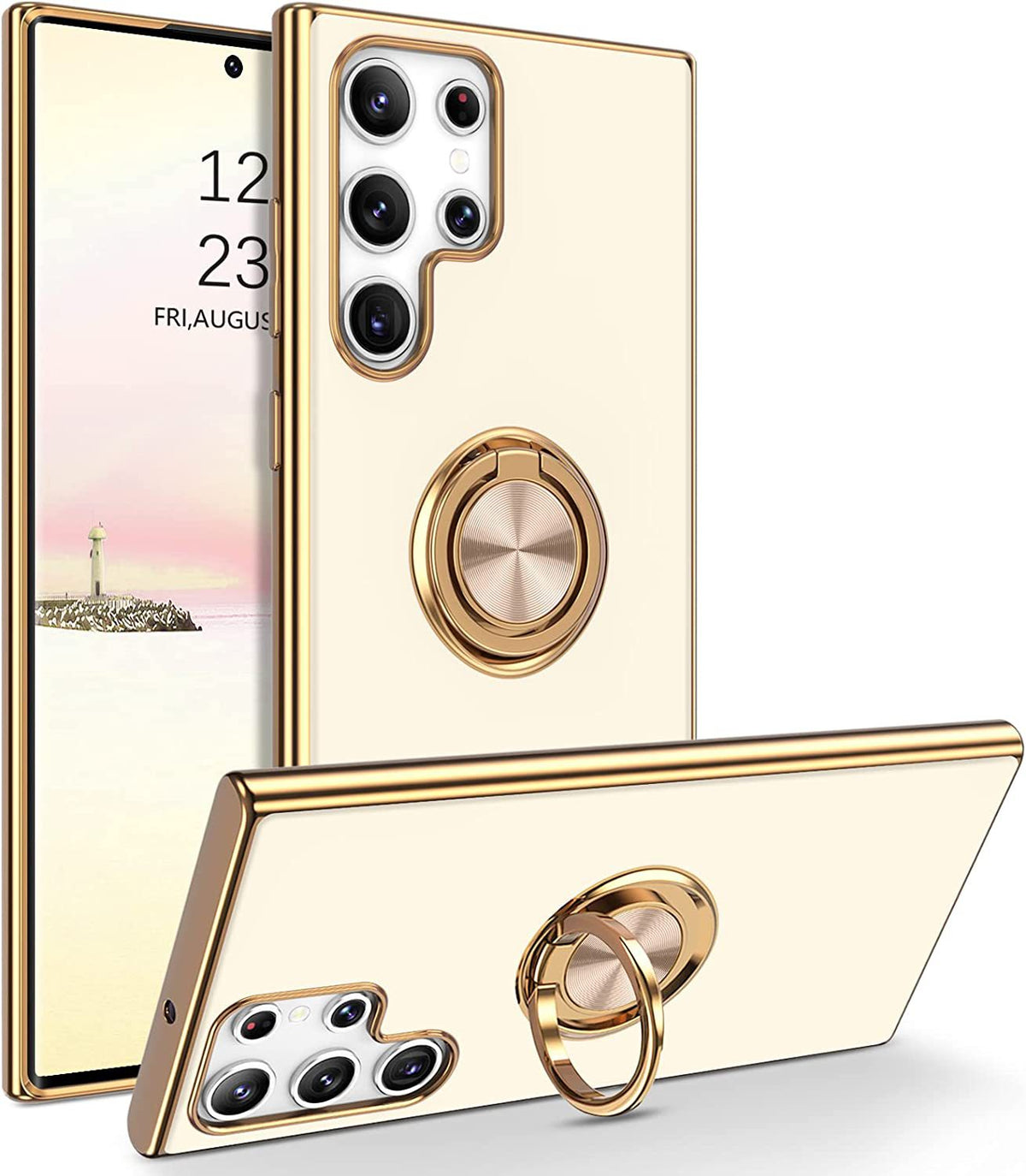 Milky White Samsung Phone Case With Stand & Ring Holder