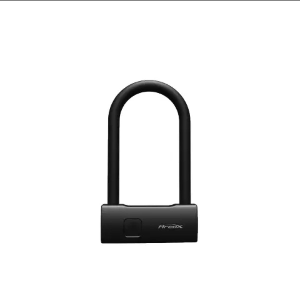 Short black fingerprint U-lock, front view on a white background