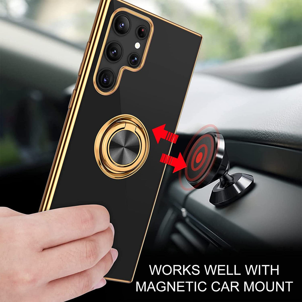 Samsung Phone Case With Stand & Ring Holder - Black Color