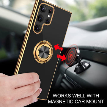 Samsung Phone Case With Stand & Ring Holder - Black Color