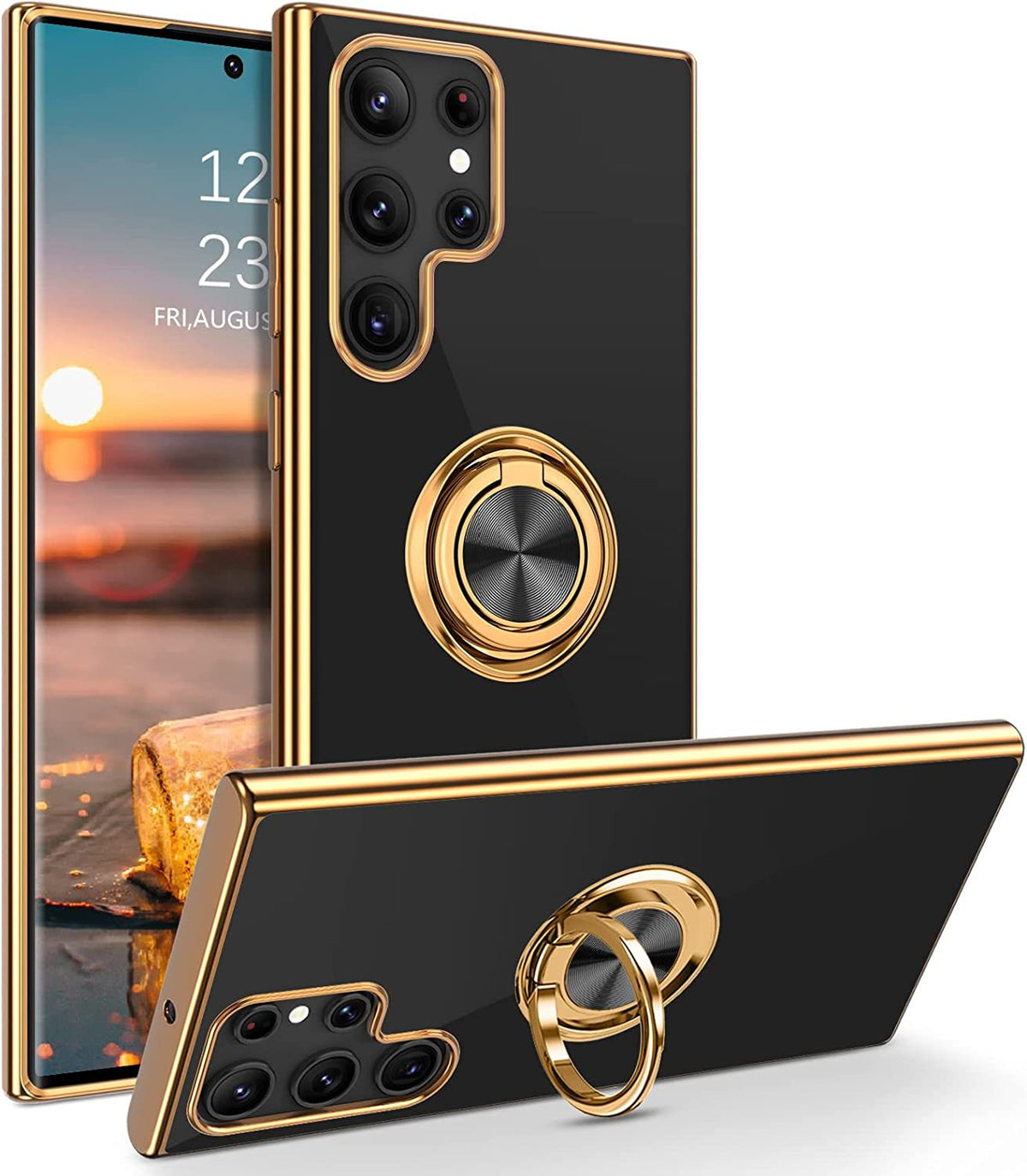 Black Samsung Phone Case With Stand & Ring Holder