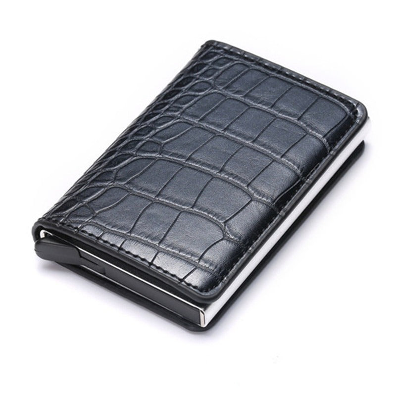 CHICAMOR RFID pop-up card wallet in dark navy with a crocodile-embossed pattern