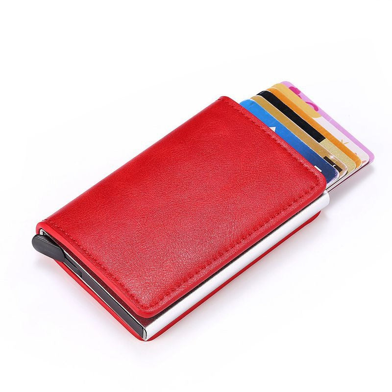 CHICAMOR RFID pop-up card wallet in red with cards fanned out