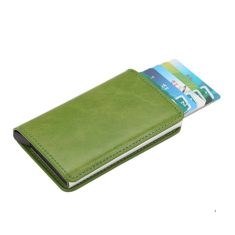 CHICAMOR RFID pop-up card wallet in green with cards fanned out