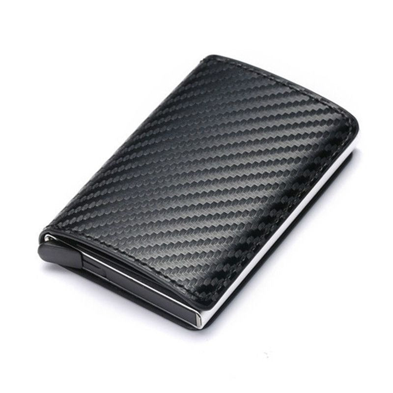 CHICAMOR RFID pop-up card wallet in jet black with a carbon-fibre pattern
