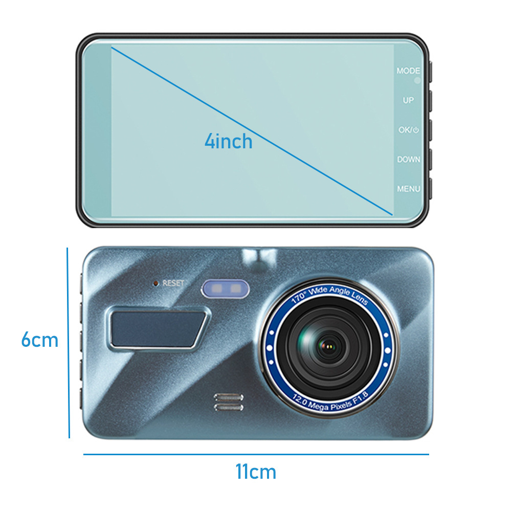 4-inch dash cam screen size shown