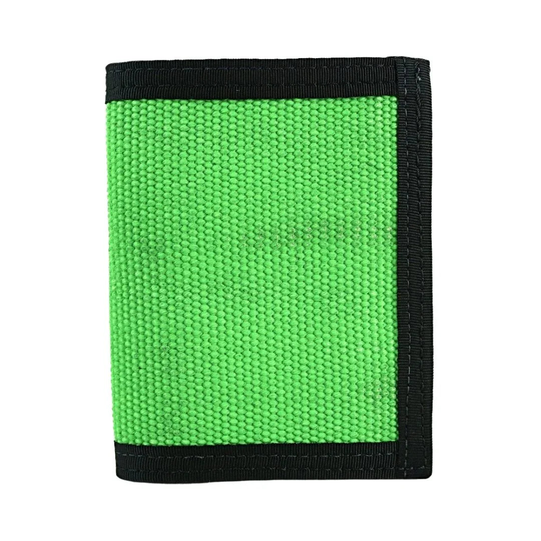 Captain Wallet in bright green fire hose with black binding