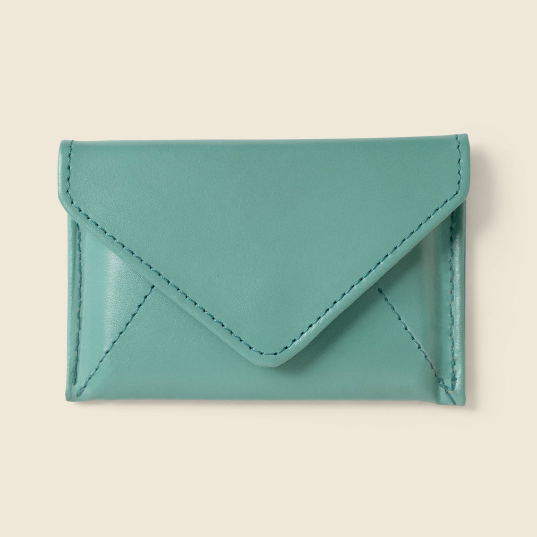 CASUPO mini envelope wallet in teal leather, closed