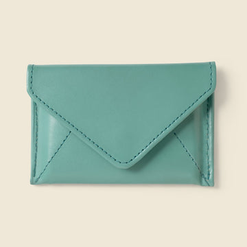 CASUPO mini envelope wallet in teal leather, closed