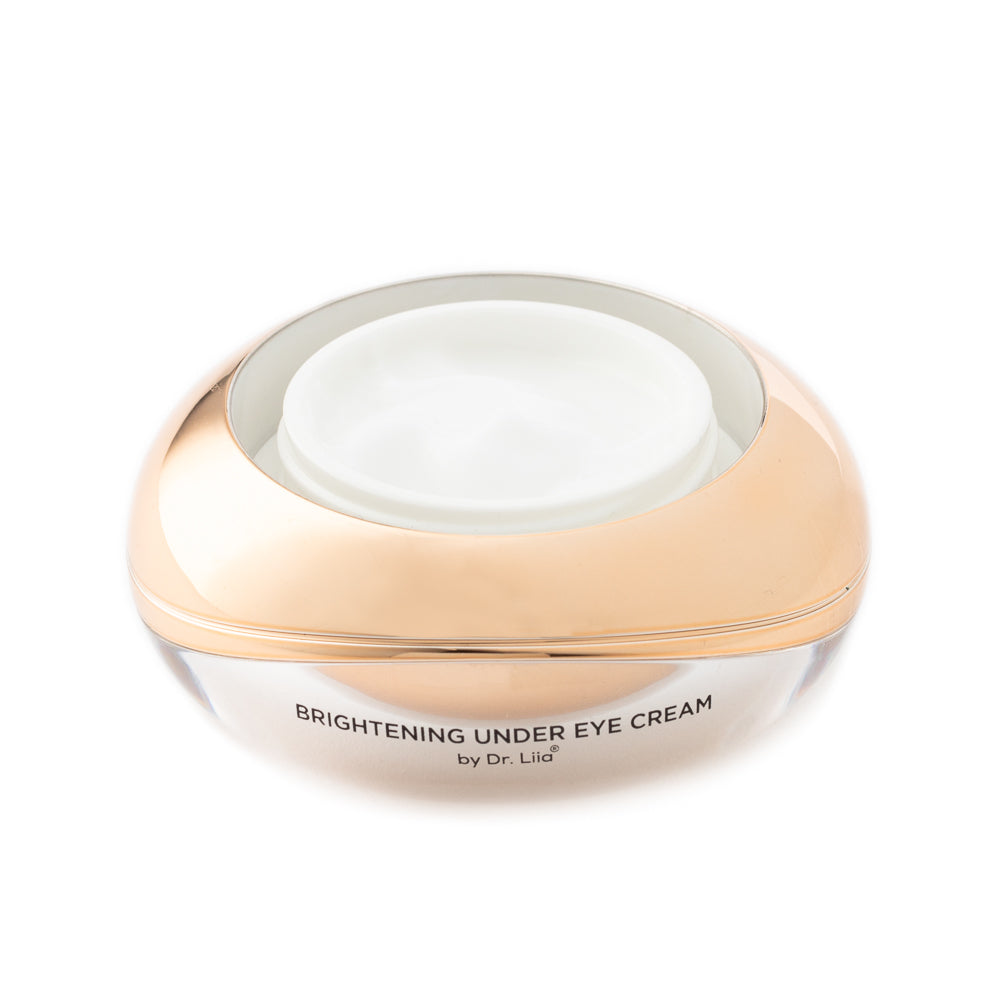 EpiLynx Brightening Under-Eye Cream jar with the lid off, showing white cream, front view