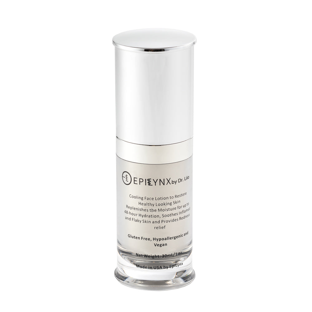 Front view of the EpiLynx moisturizer bottle with a silver cap on a white background