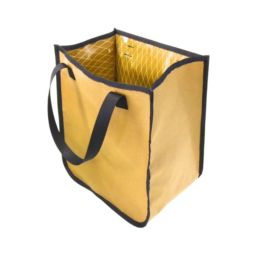 Coyote Tactical Tote at an angle showing the lined opening and black handles