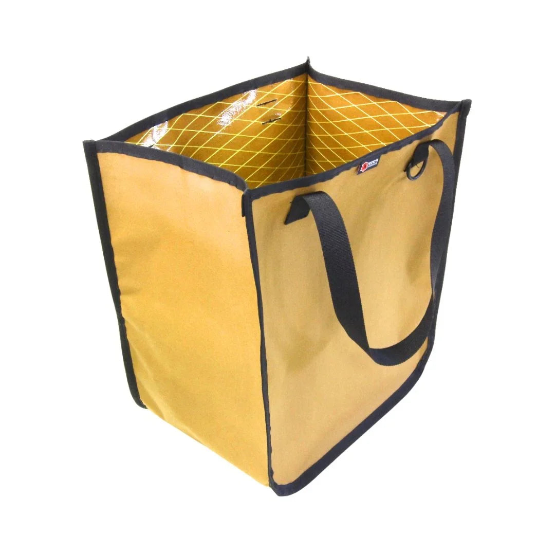 Coyote Tactical Tote open at the top showing a quilted gold lining