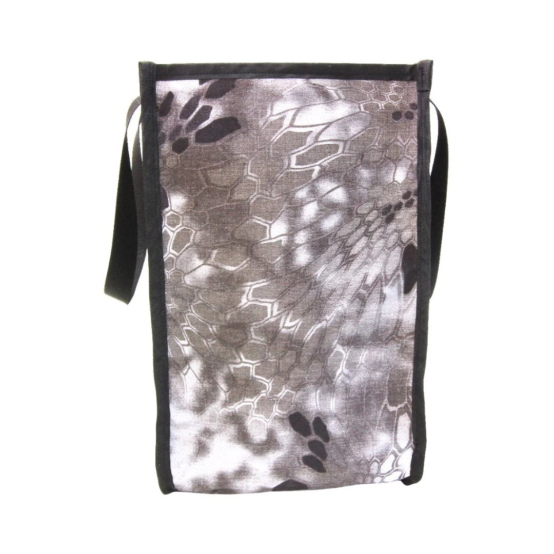 Gray and white scale-pattern camouflage Tactical Tote, side view