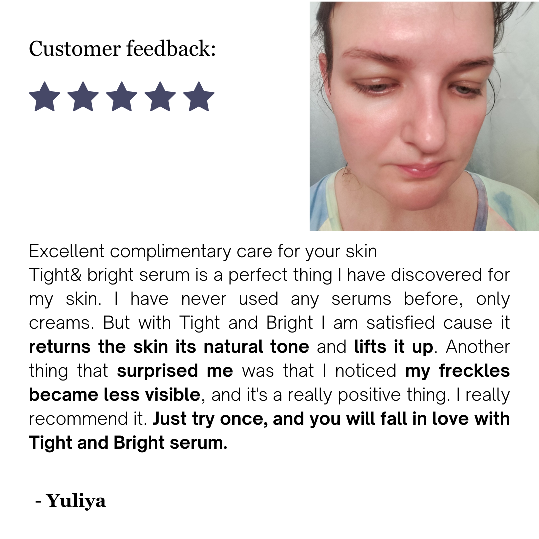 Customer feedback with five stars, a face photo and a written review