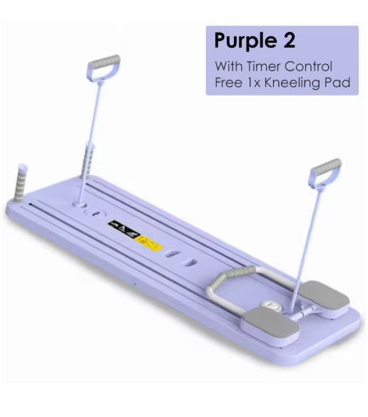 Purple abdominal board with a kneeling pad, angled view