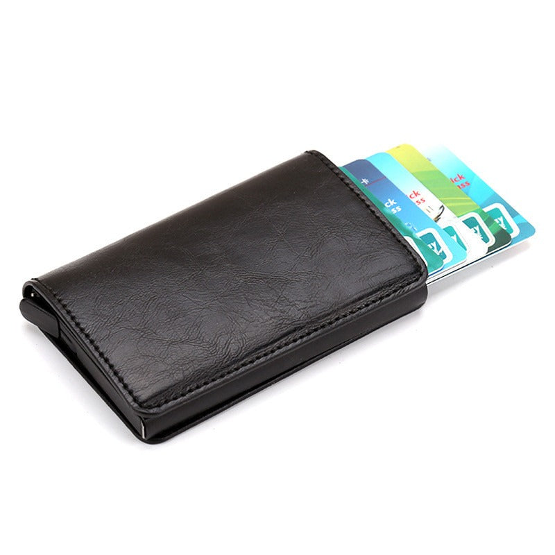 CHICAMOR RFID pop-up card wallet in black with cards fanned out