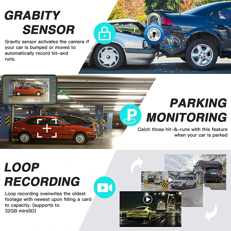 Gravity sensor, parking, loop recording