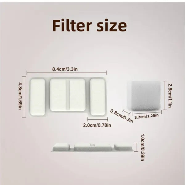 Diagram of a white square filter with its dimensions in inches and centimeters