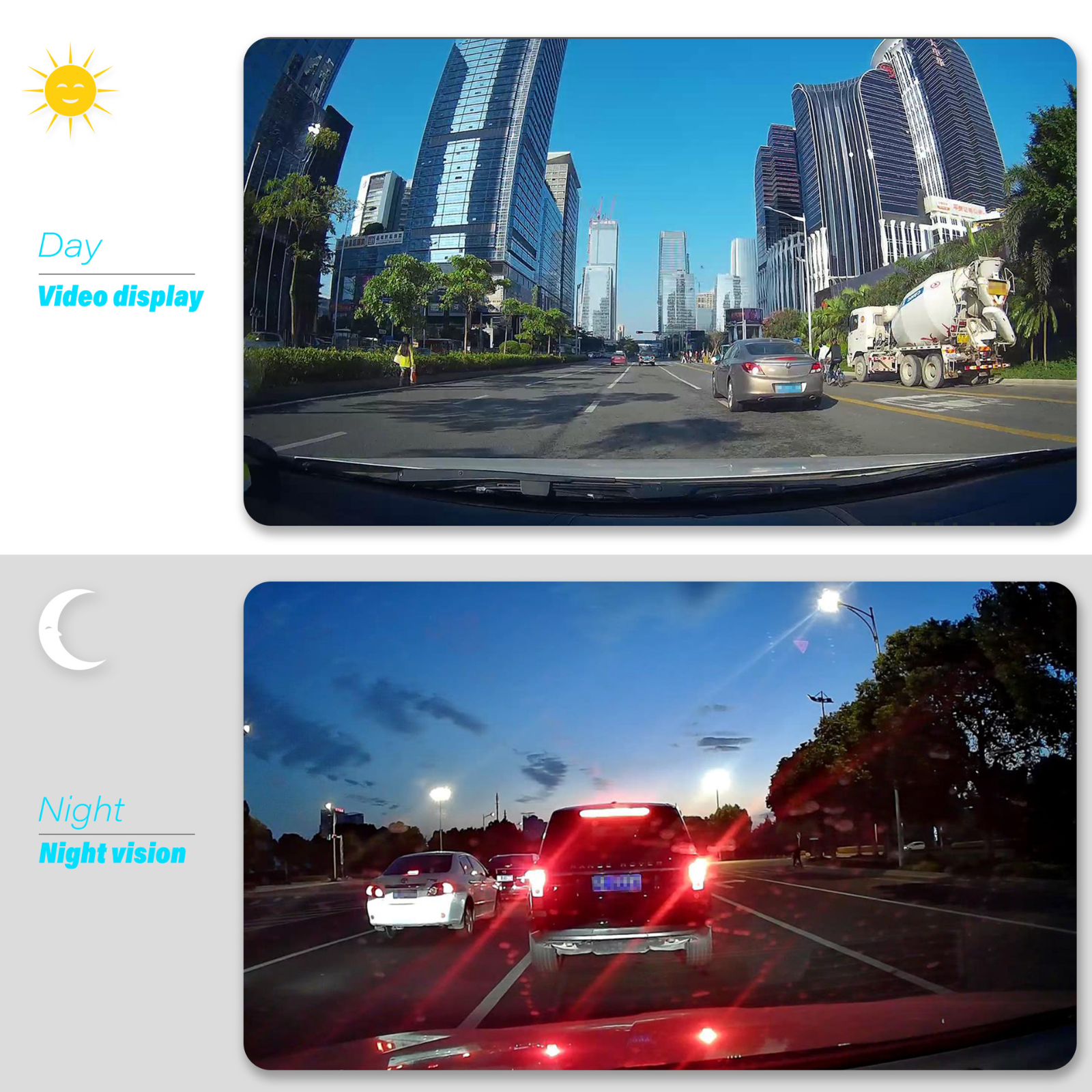 Day and night video comparison shots