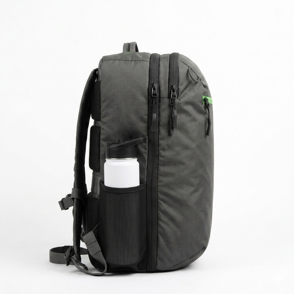 Side view of the dark gray COR Surf Island Hopper 2.0 backpack