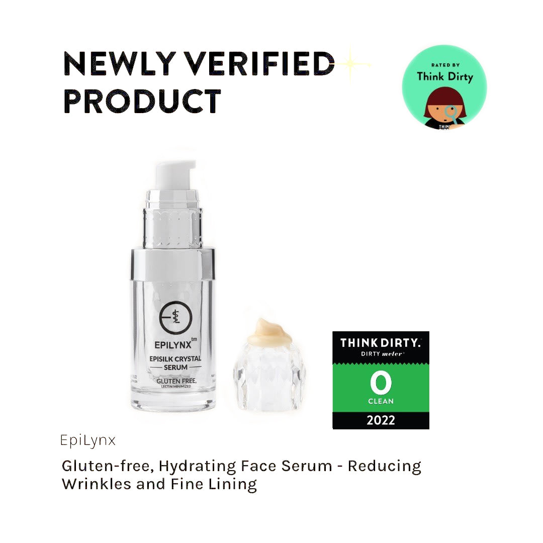 Verified product badge graphic showing the silver serum bottle and a Think Dirty rating badge