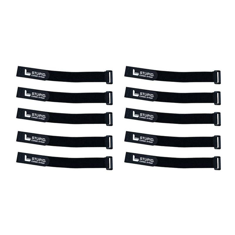 Ten black straps with a small logo